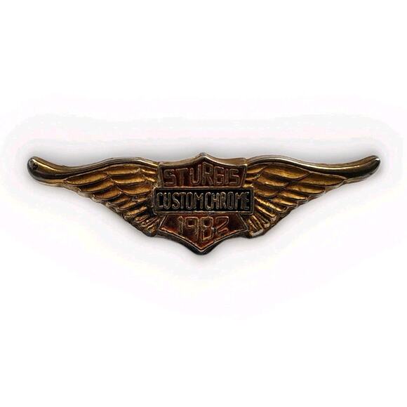 Gold emblem Sturgis Custom Chrome motorcycle harley wings bar shield handlebar - Picture 1 of 2